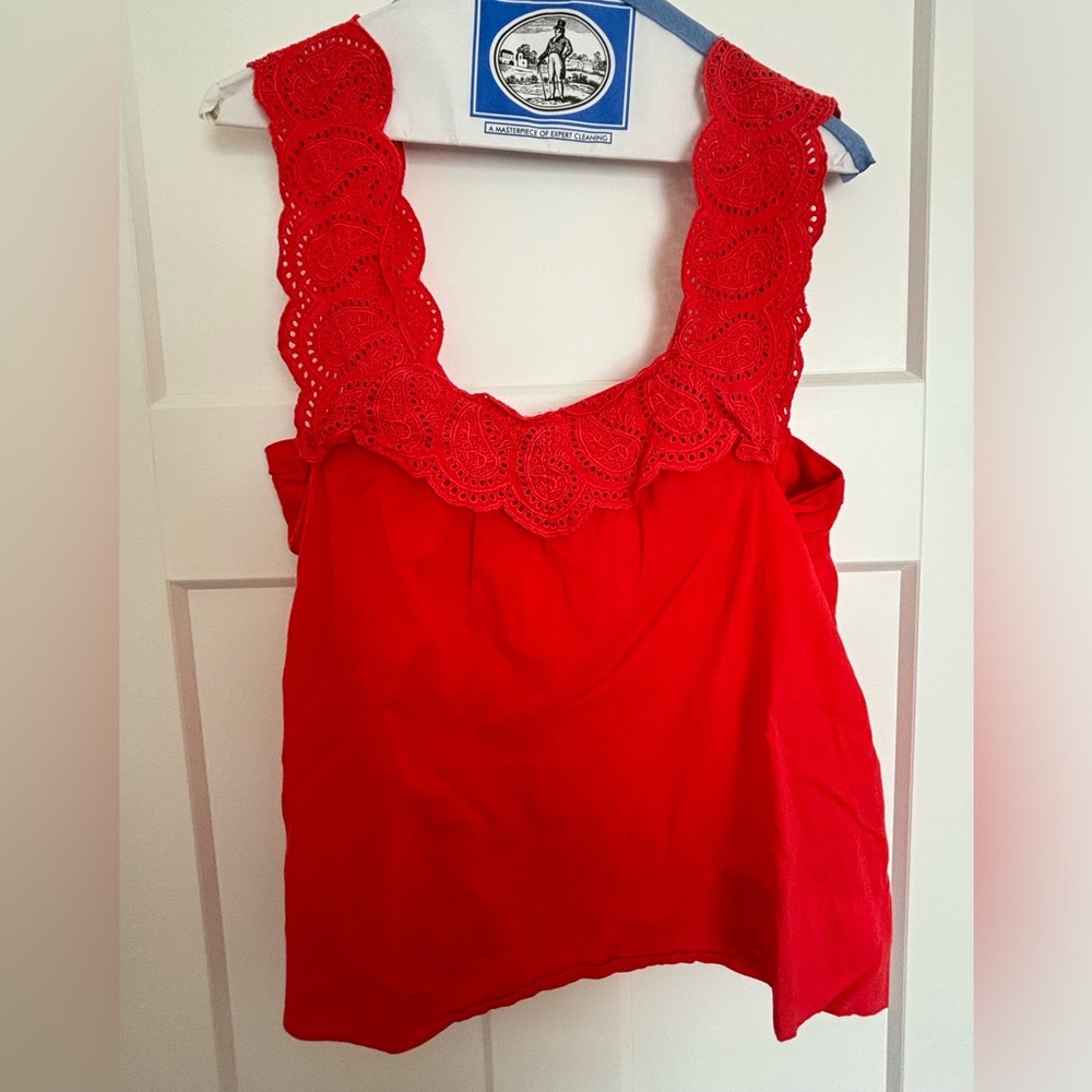 J. Crew Hot Red Tank with Lace Straps. Women’s Size 10.